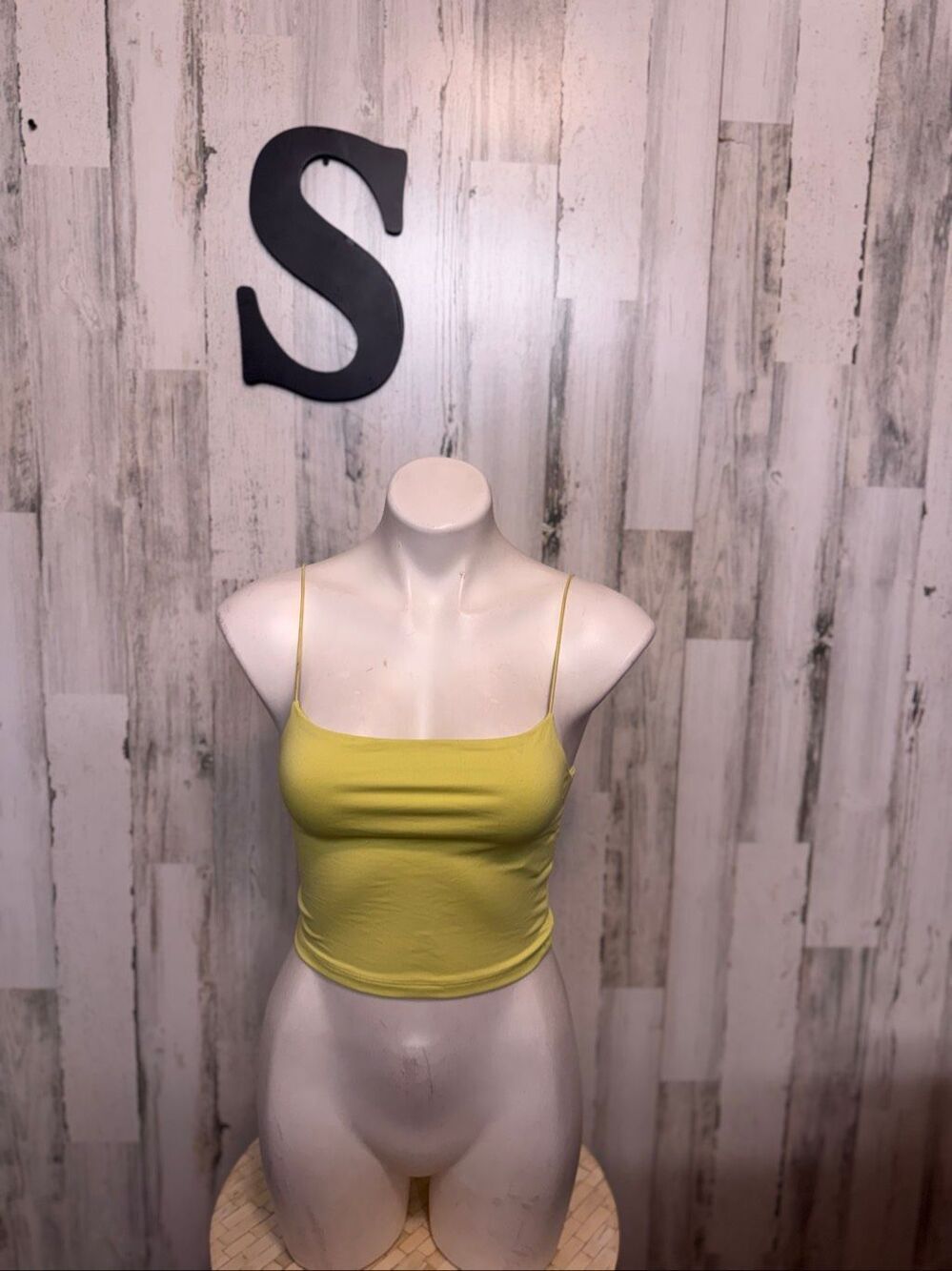 Forever 21 Lime Chartreuse Spaghetti Strap Cami Crop Top Womens Size Small Seaml